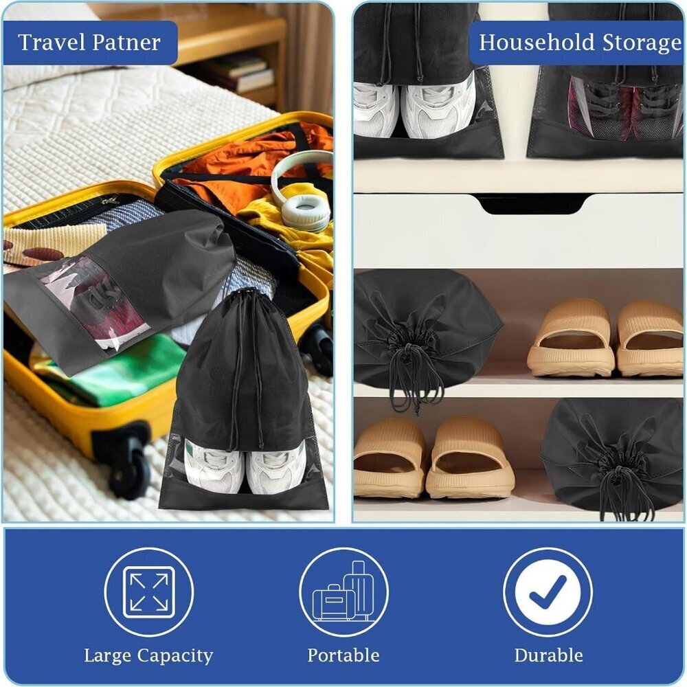 18 Pack Shoe Bags for Travel, Large Travel Shoe Bags for Packing with Clear Wind - Picture 7 of 7